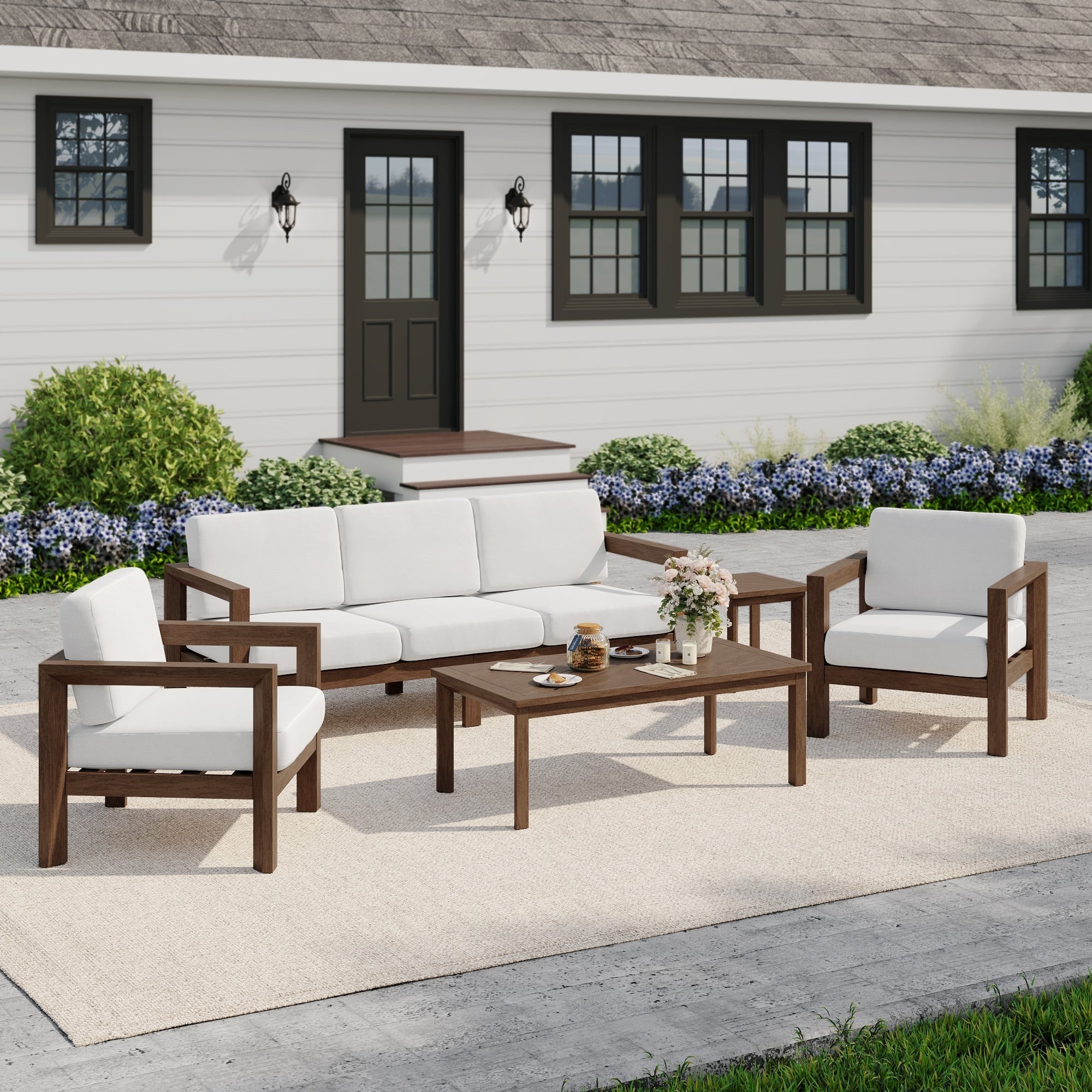 5 Piece Outdoor Patio Conversation Sofa Set With Coffee And Side Table