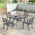 5 Piece Outdoor Patio Dining Set 47 Round Wood Grain Slat