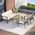 5 Piece Outdoor Patio Furniture Set Metal Conversation Set With Olefin Cushions Coffee Table Modern Seating