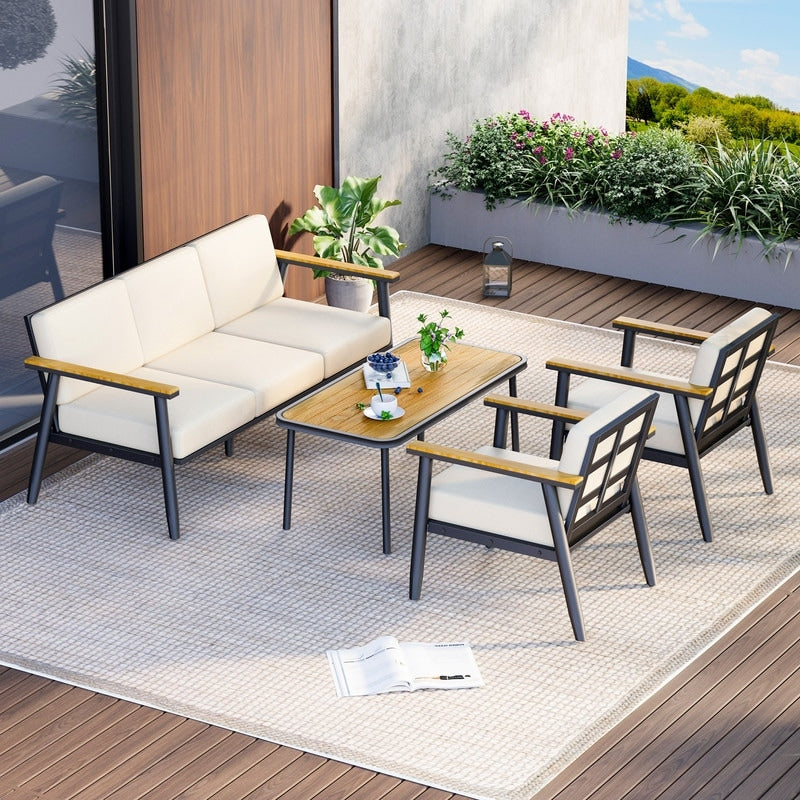 5 Piece Outdoor Patio Furniture Set Metal Conversation Set With Olefin Cushions Coffee Table Modern Seating