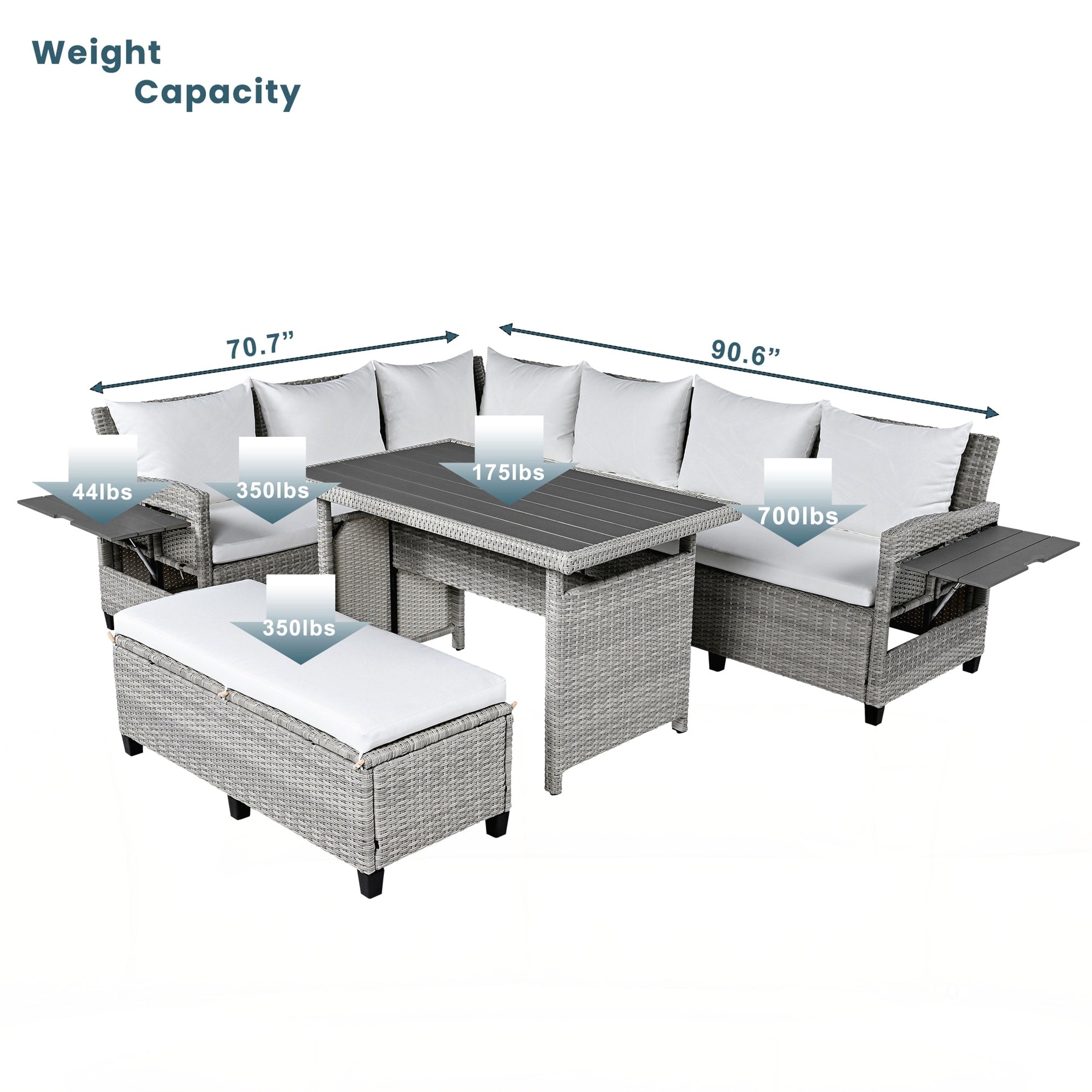5 Piece Outdoor Patio Rattan Sofa Set Sectional Pe Wicker L Shaped Garden Furniture Set With 2 Extendable Side Tables