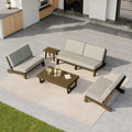5 Piece Outdoor Teak Wood Loveseat Sofa Table Patio Set With Cushion
