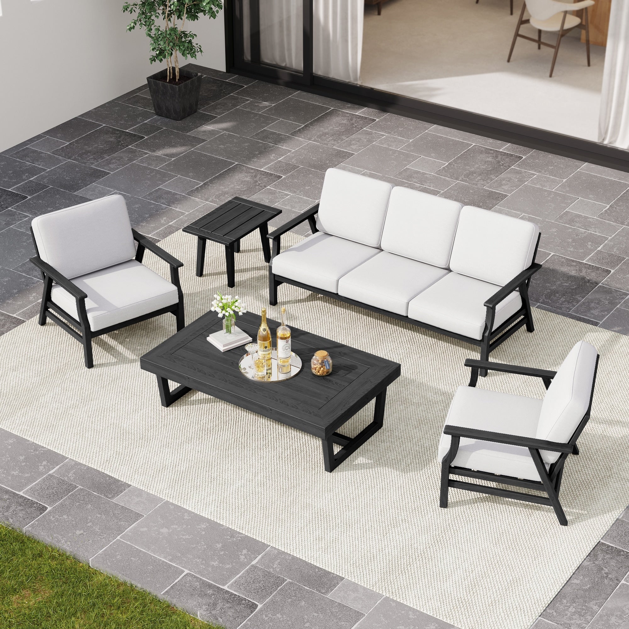 5 Piece Outdoor Waterproof Patio Armchair Sofa Set With Cushions