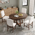 5 Piece Retro Functional Dining Set Round Table With A 16 W Leaf And 4 Upholstered Chairs For Dining Room And Living Room