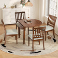 5 Piece Round Dining Table Set For 4 People 1 Folding Wood Dining Table 4 Upholstered Chairs For Small Apartments