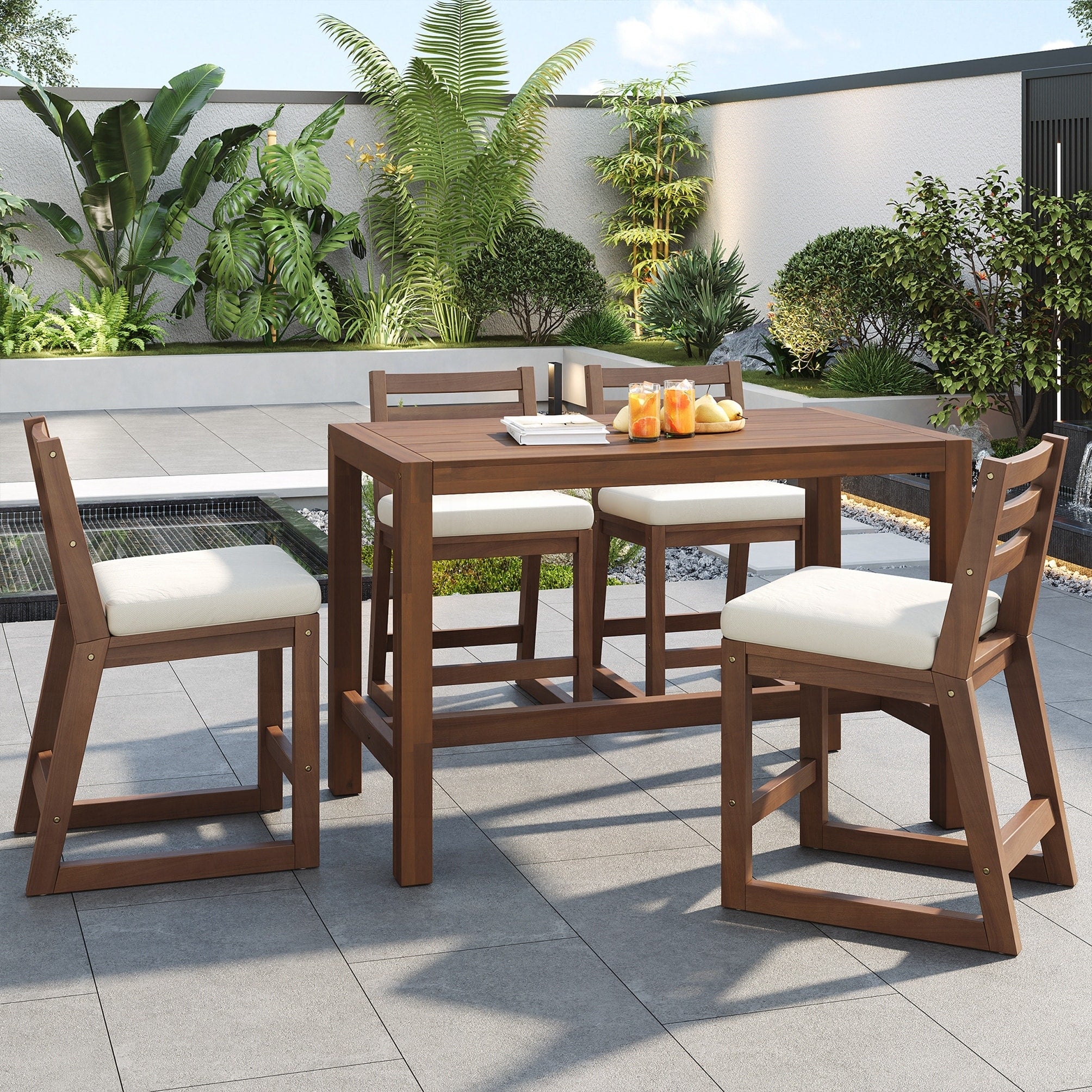5 Piece Rustic Patio Bar Set Patio Table And Chairs Set With Ergonomic Chairs
