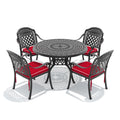 5 Piece Set Of Cast Aluminum Patio Furniture With Red Cushions