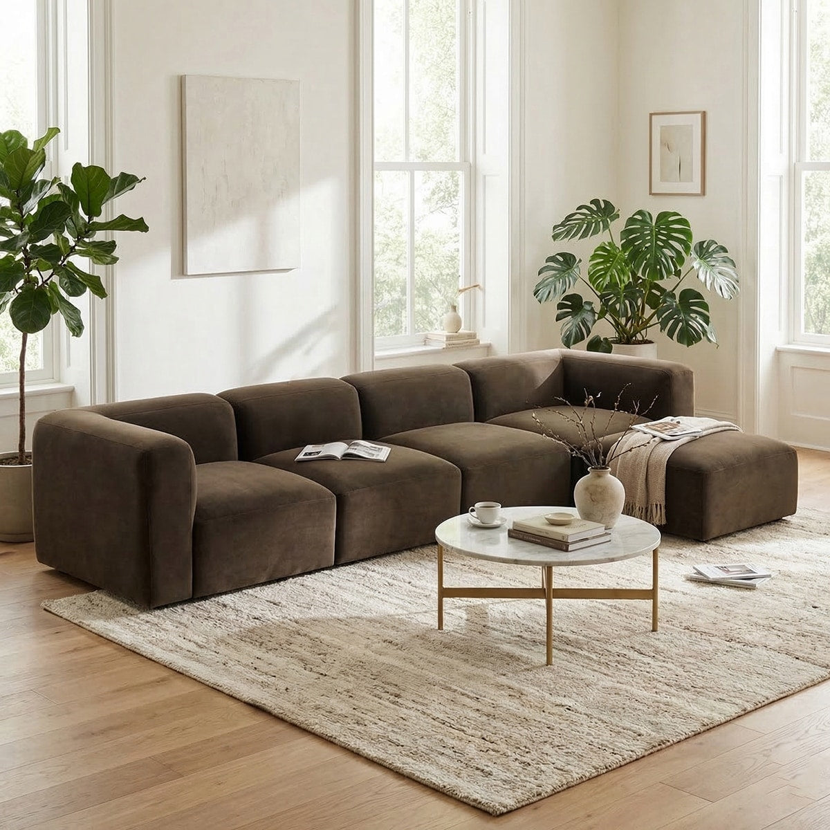 5 Piece Velvet Modular Sectional Sofa With Ottoman