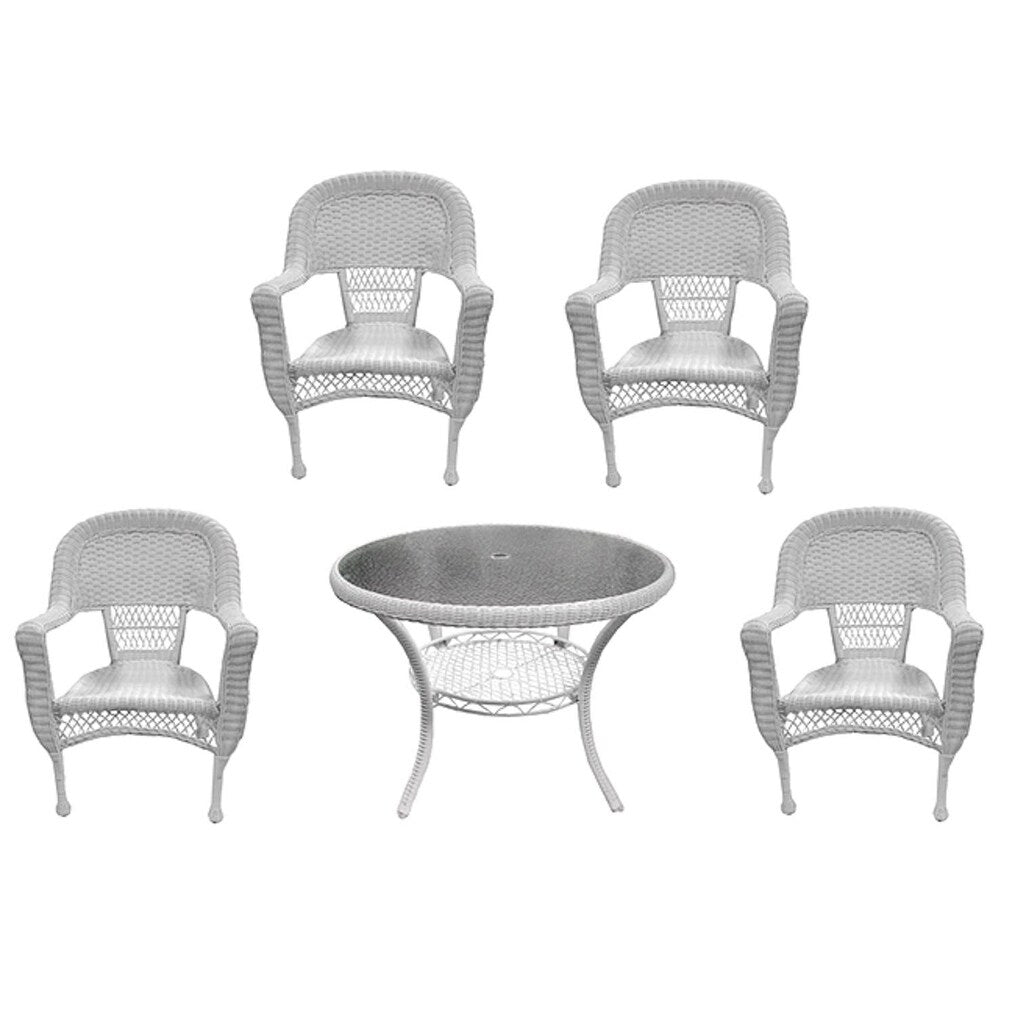5 Piece White Resin Wicker Patio Dining Set Table And 4 Chairs