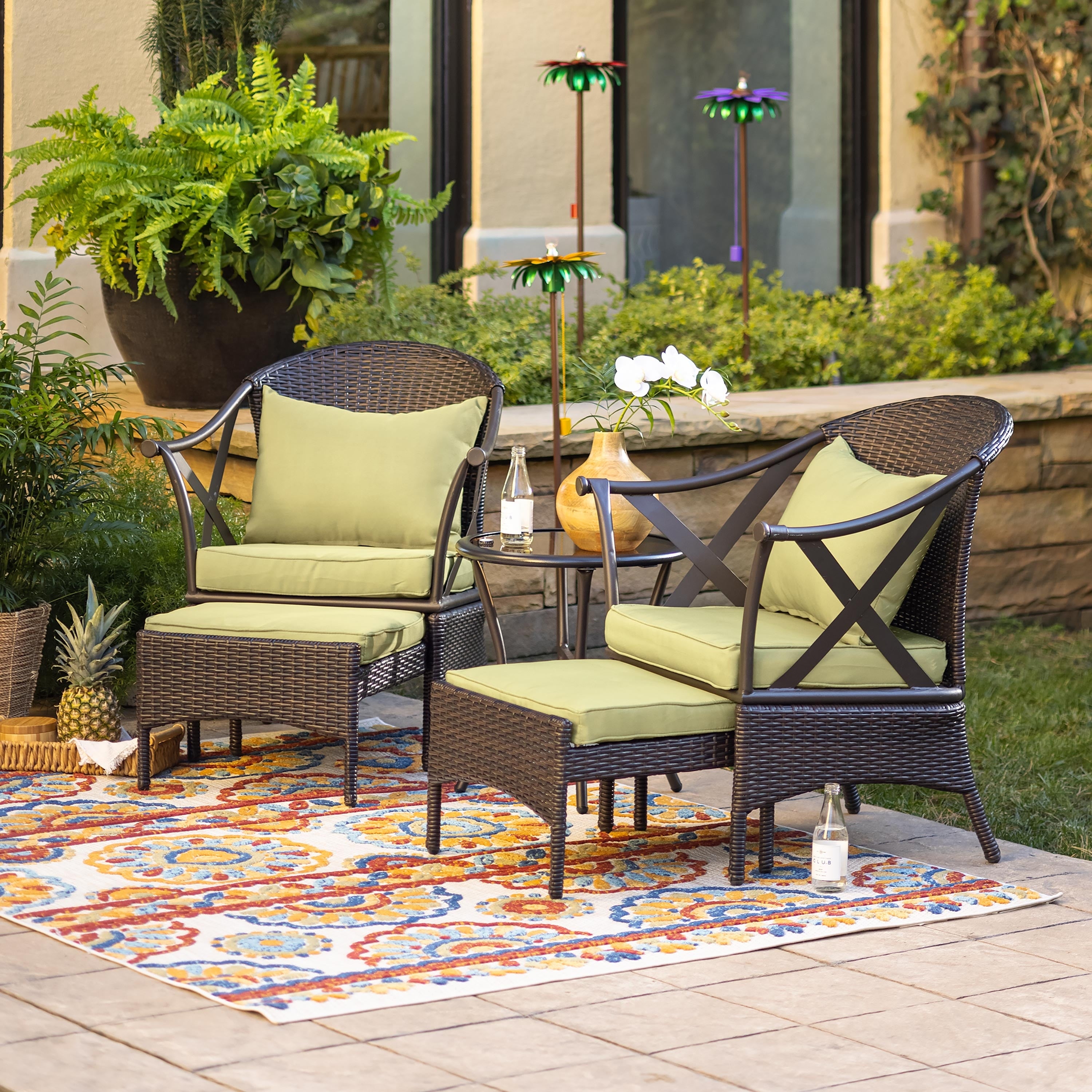 5 Piece Wicker Patio Furniture Set With Cushions Light Green