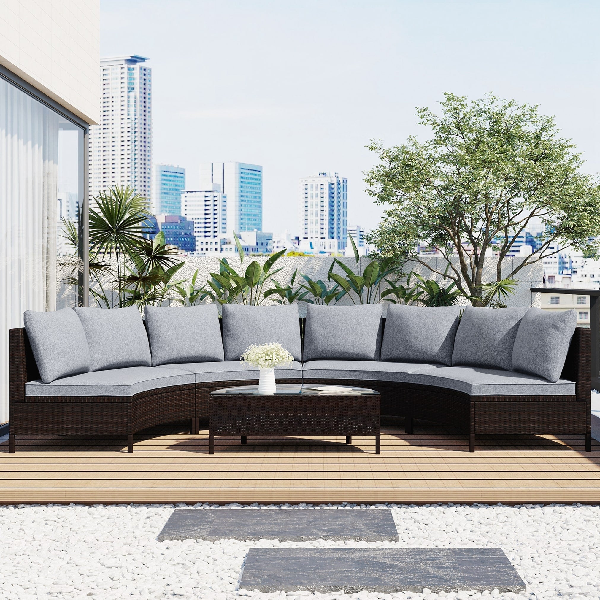 5 Pieces All Weather Pe Rattan Wicker Sofa Set Outdoor Patio Sectional Furniture Set