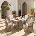 5 Pieces Outdoor Pe Rattan Patio Dining Set With Round Tempered Glass Table