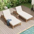 5 Position Adjustable Outdoor Chaise Lounge Set Of 2 Solid Wood Patio Recliner Chair With Thick Cushions Weather Resistant
