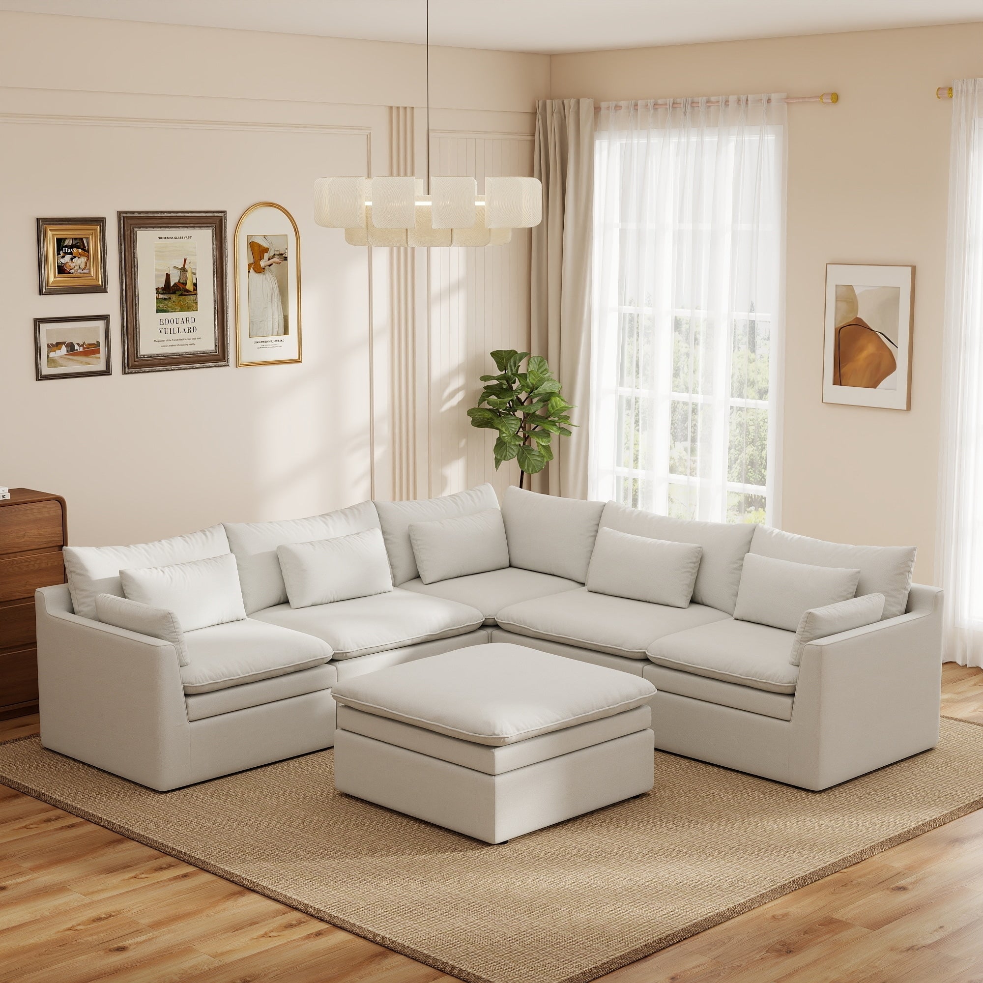 5 Seat Cloud Modular Sectional Couch With 1 Ottoman Comfort L Shaped Sofa For Living Room Deep Seat Corner Couch