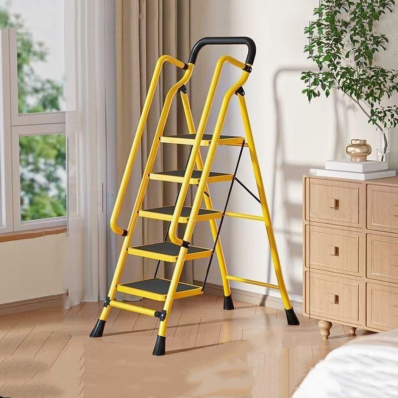 5 Step Ladder With Handrails Folding Step Stool With Anti Slip Wide Pedals