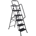 5 Step Ladder Folding Step Stool With Wide Anti Slip Pedal Sturdy Steel Ladder 330 Lbs Load Capacity Convenient Handrail