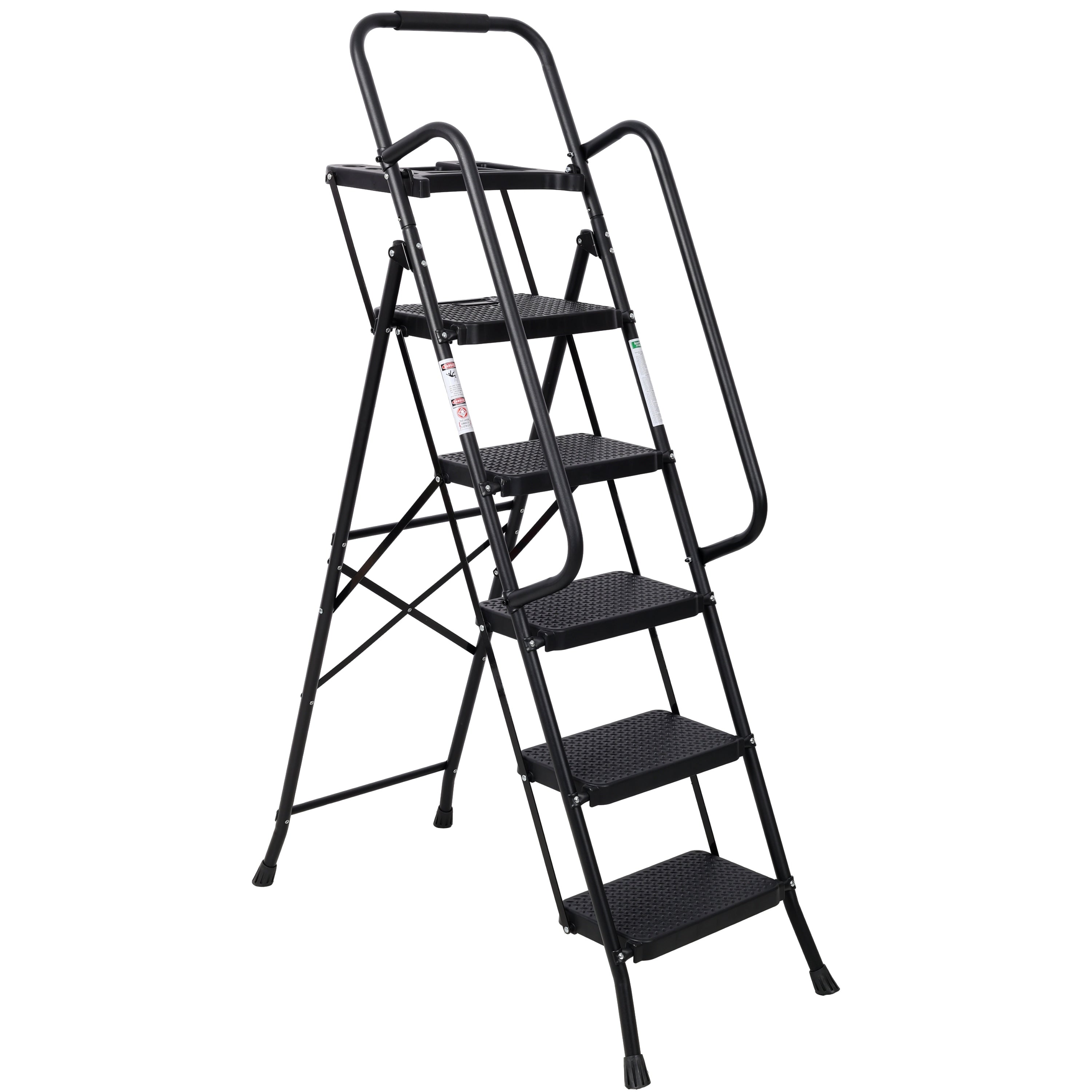5 Step Ladder Folding Step Stool With Wide Anti Slip Pedal Sturdy Steel Ladder 330 Lbs Load Capacity Convenient Handrail