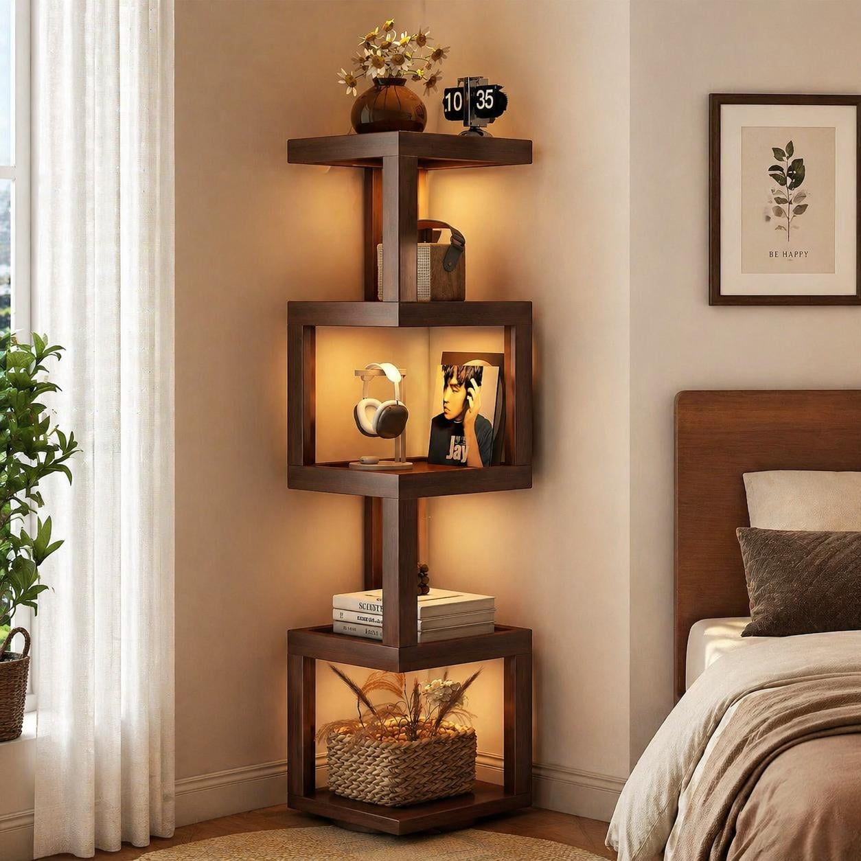 5 Tier 360 Rotating Bamboo Bookshelf Floor Standing Cabinet 5 Tier