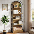 5 Tier Arched Bookcase 70.9 Inch Tall Industrial Bookcase And Bookshelves