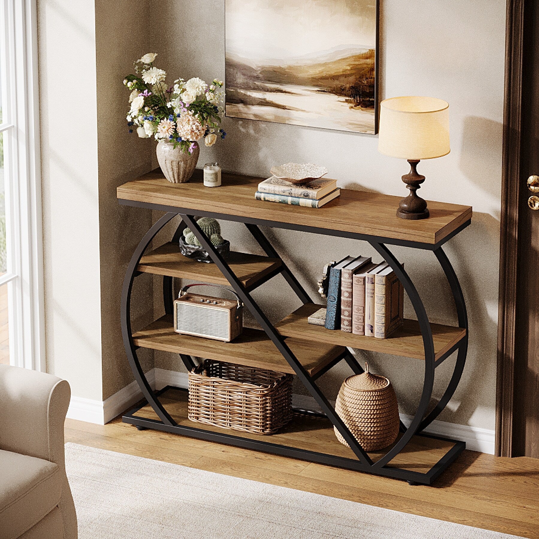 5 Tier Console Table 41.3 Industrial Entryway Table With Shelves
