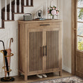 5 Tier Freestanding Shoe Cabinet With Drawer Louvered Doors