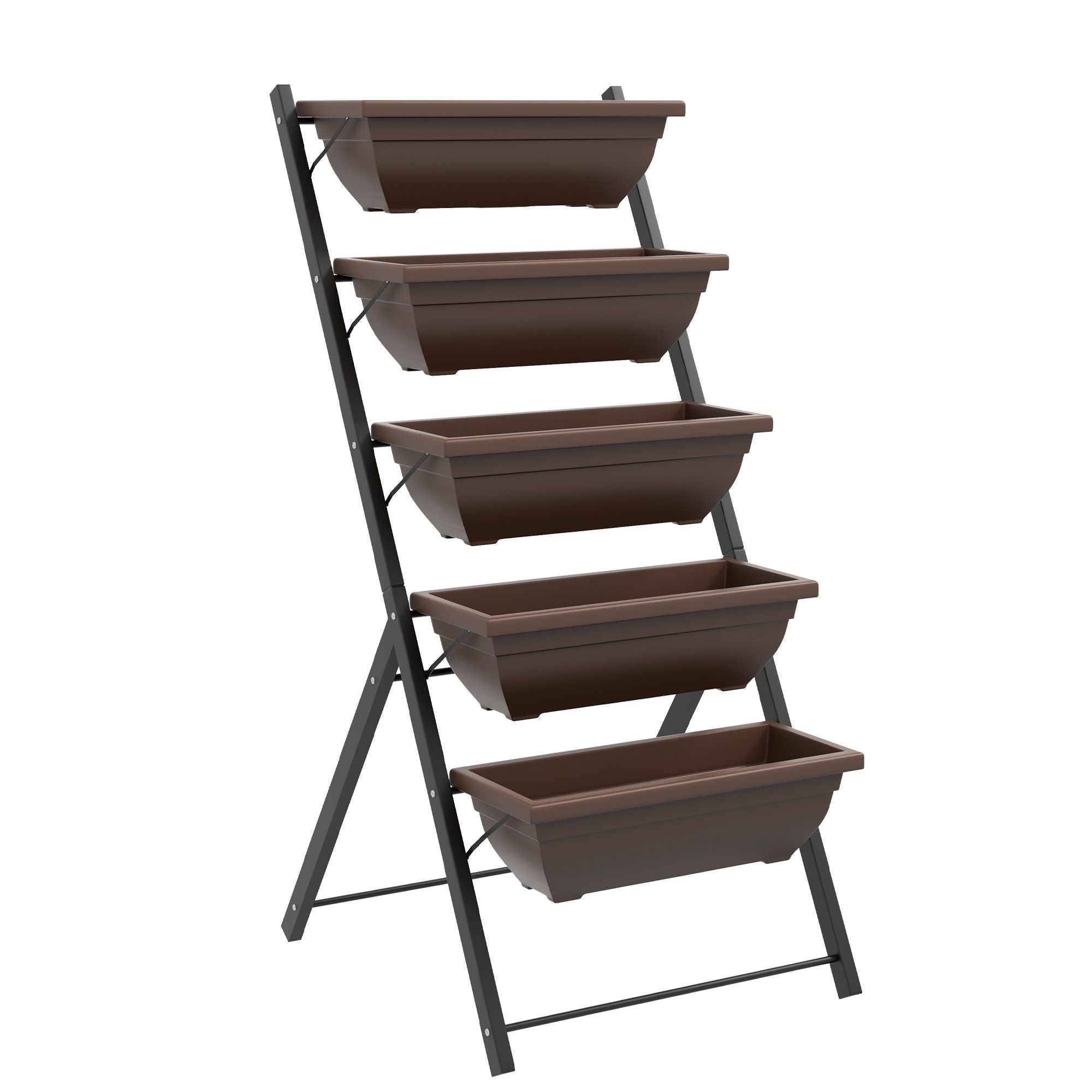 5 Tier Raised Garden Bed With 5 Planter Box Outdoor Plant Stand Grow Containers With Leaking Holes Brown
