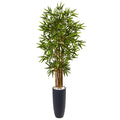 Nearly Natural 5 Foot Bamboo Tree In Grey Cylinder Planter