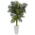 Nearly Natural 5 Foot Golden Cane Palm Tree Silk Plant In White Tower Planter