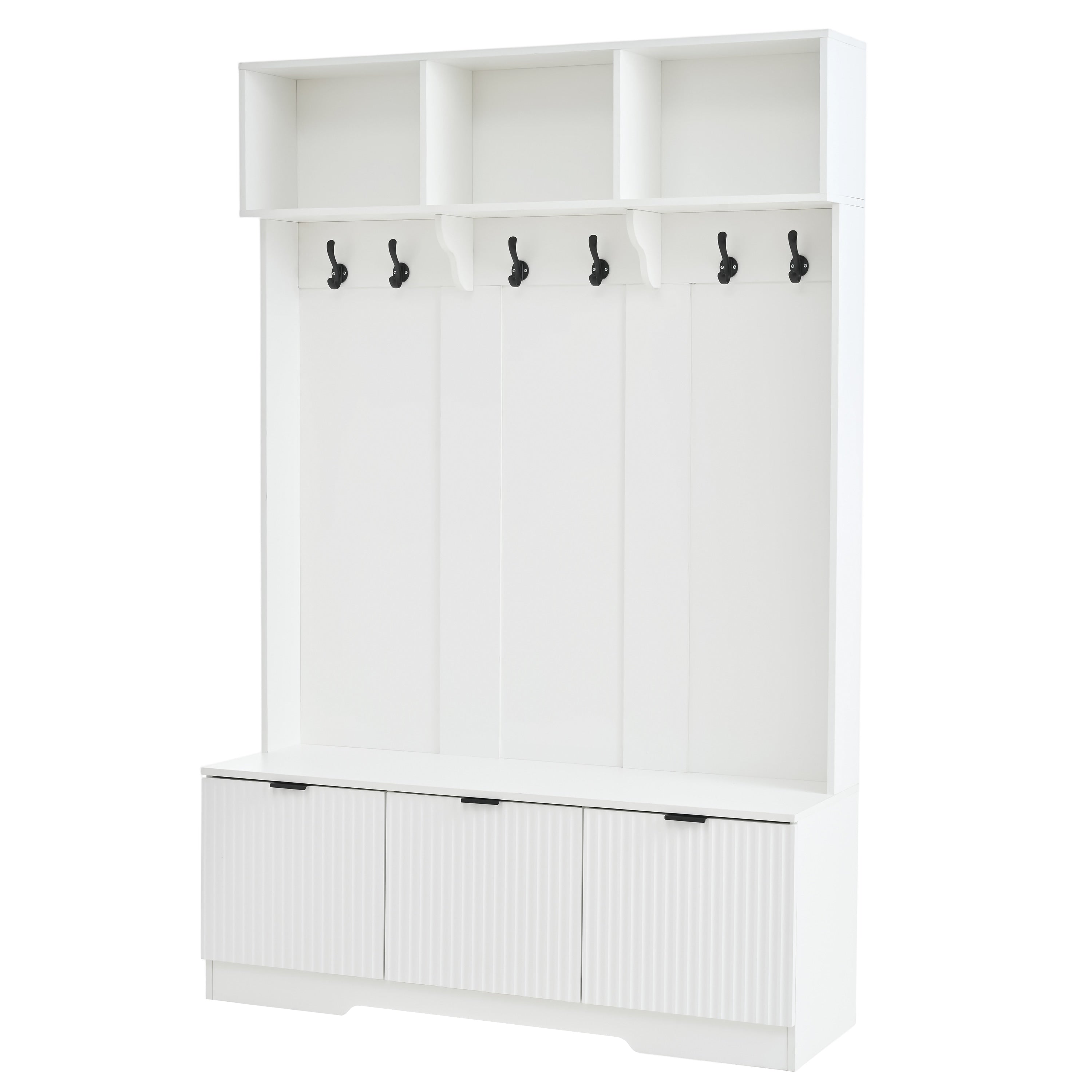 5 In 1 Hall Tree With Bench 3 Open Storage Cabinets For Hallway Living Room N A