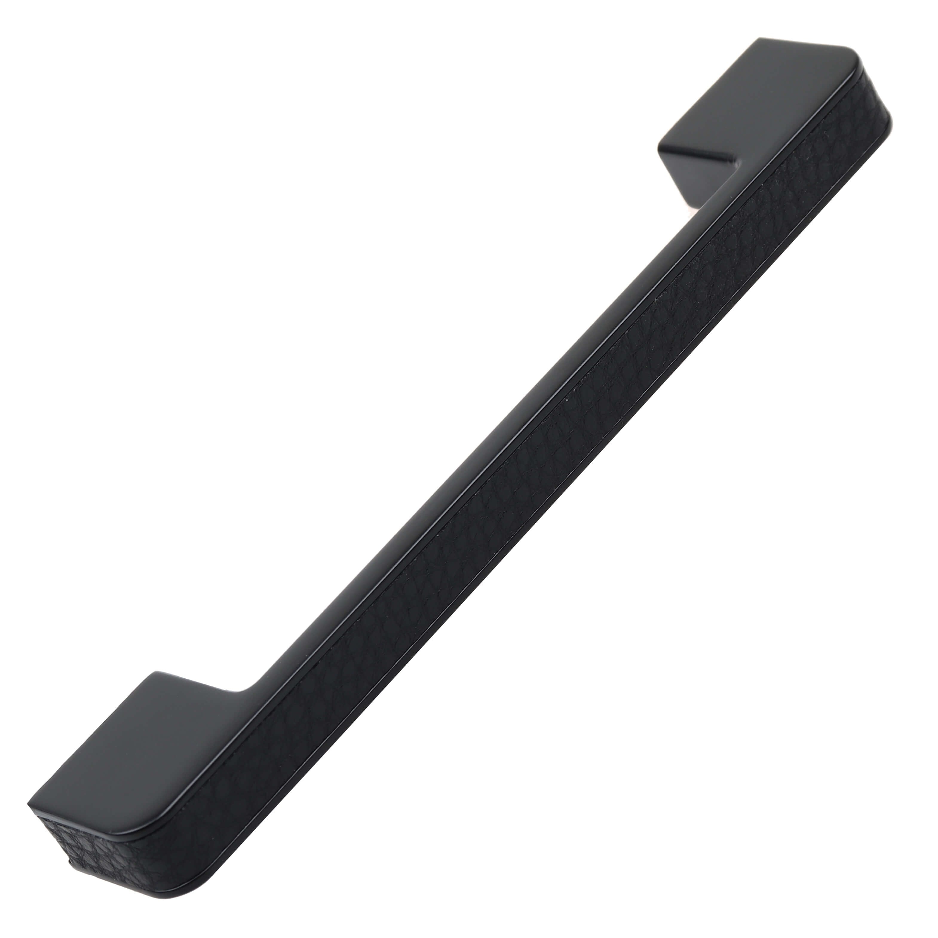 5 In. Center Embossed Leather Strip Cabinet Pulls Matte Black Pack Of 5