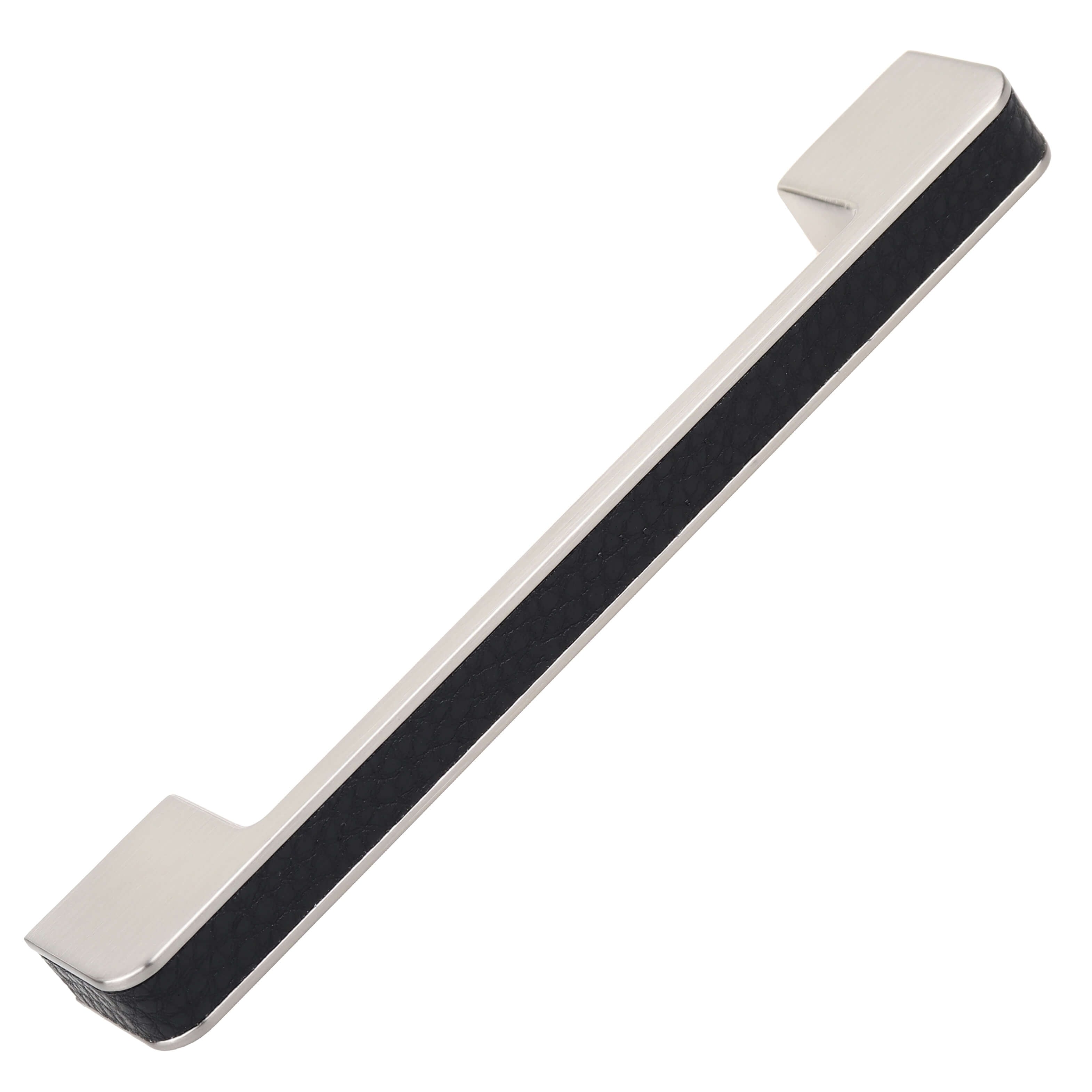 5 In. Center Embossed Leather Strip Cabinet Pulls Satin Nickel Pack Of 25