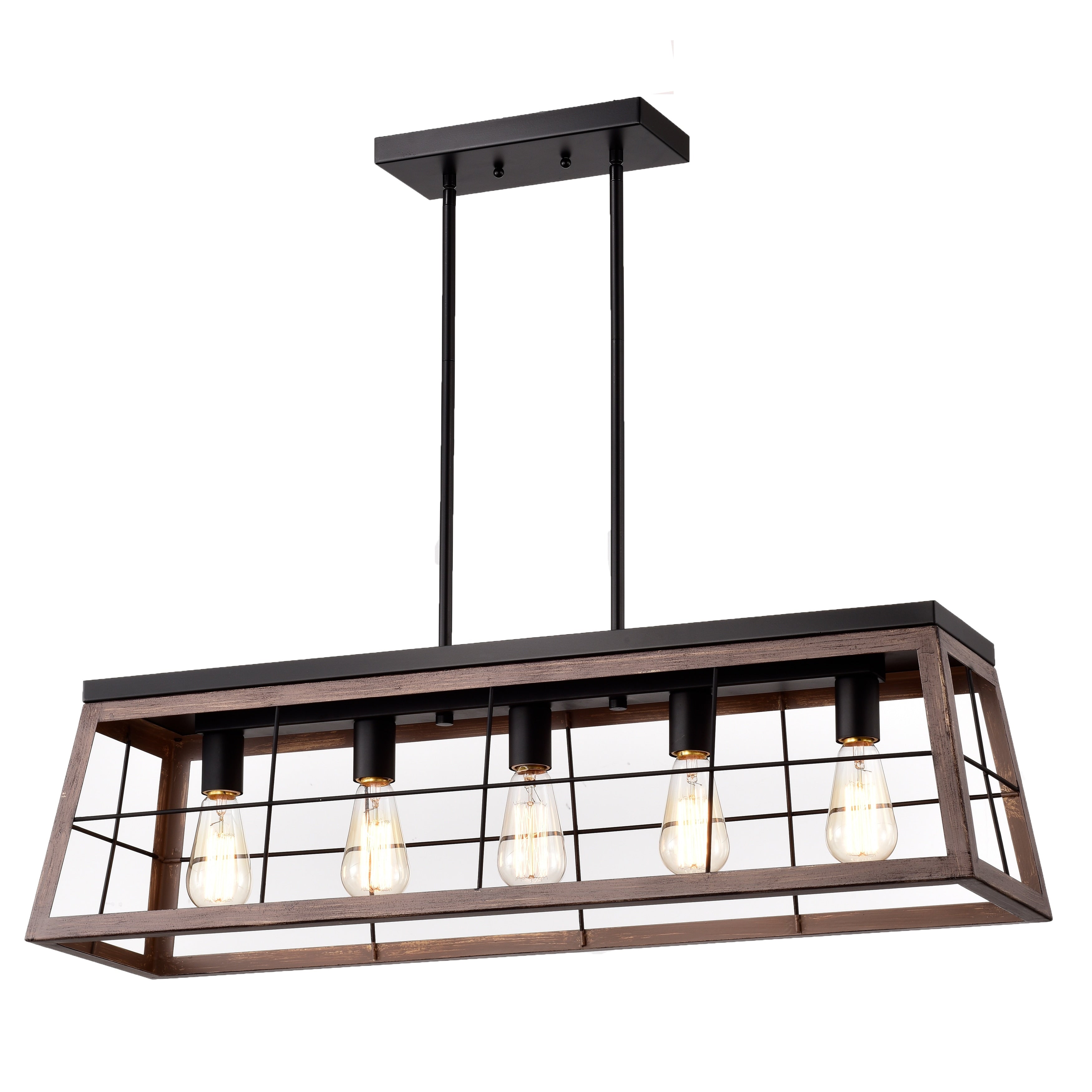 5 Light Ancient Wood Linear Island Fixture
