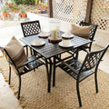 Phi Villa 5 Piece Metal Outdoor Indoor 37 Square Dining Table And Arm Chairs Umbrella Hole 1.57 N A