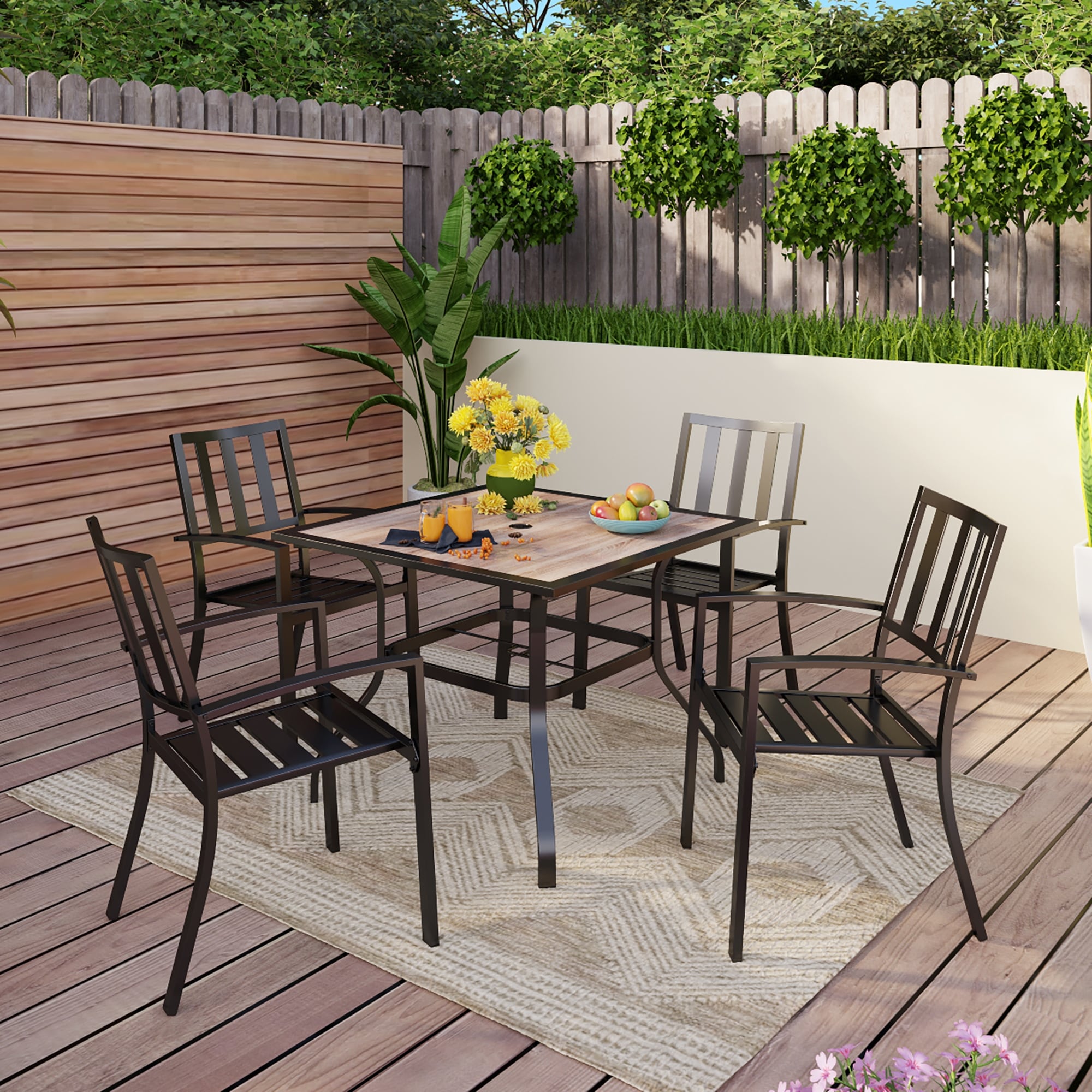 Phi Villa Patio Wood Like Square Table And Chairs Dining Set