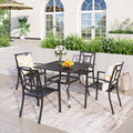 Phi Villa 5 Piece Patio Armrest Dining Chairs And Larger Square Table Set