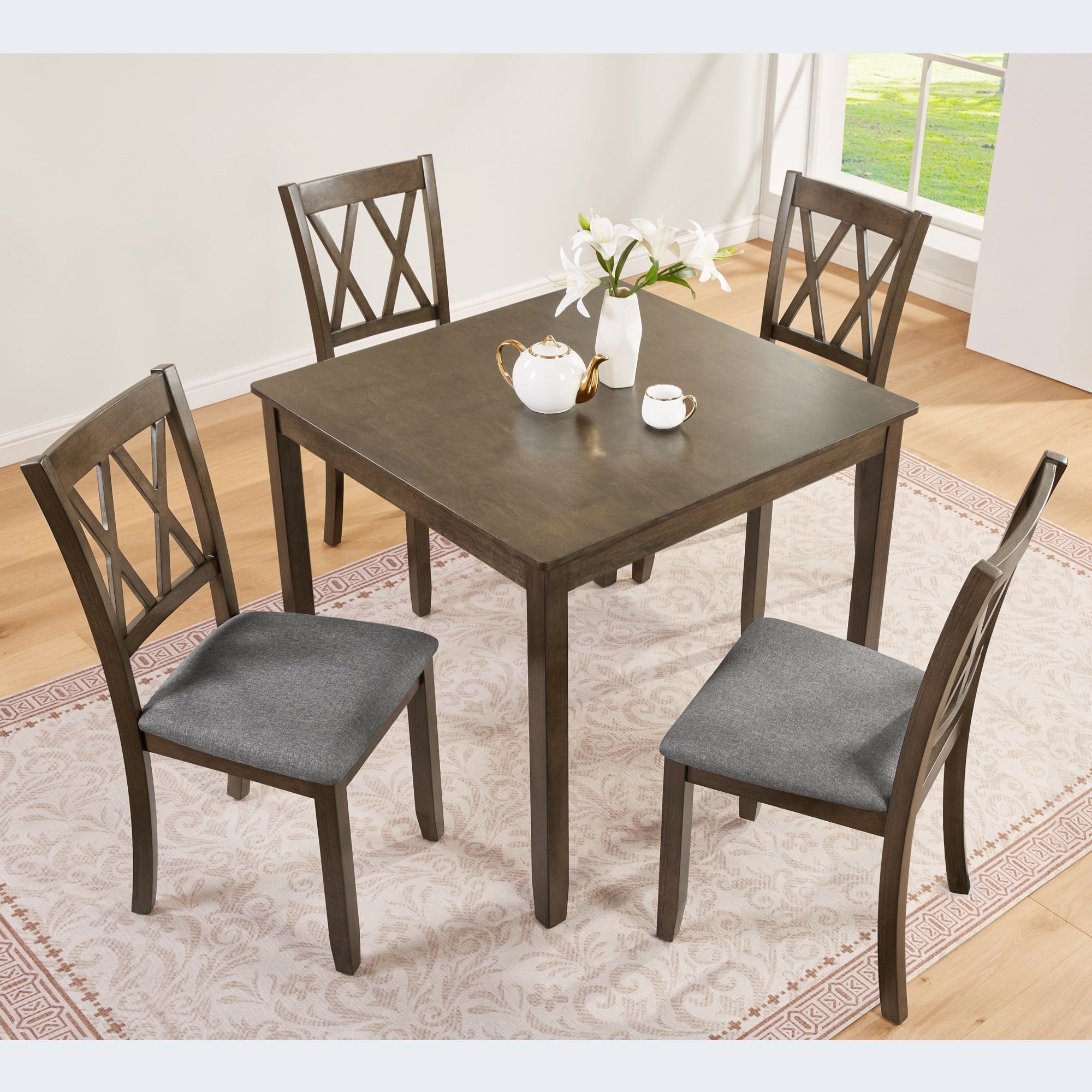 5 Piece Wooden Dining Table Set With 4 Chairs Dining Table Set For 4 People Modern 4 Person Dining Table Set