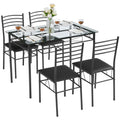 Vecelo Dining Table Sets Glass Table With 4 Chairs Metal Kitchen Room Furniture 5 Pcs