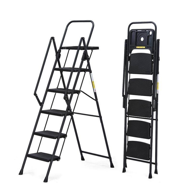 5 Step Ladder Foldable Step Stool With Tool Tray And Wide Non Slip Pedals Sturdy Steel Ladder Lightweight Steel Step Stool