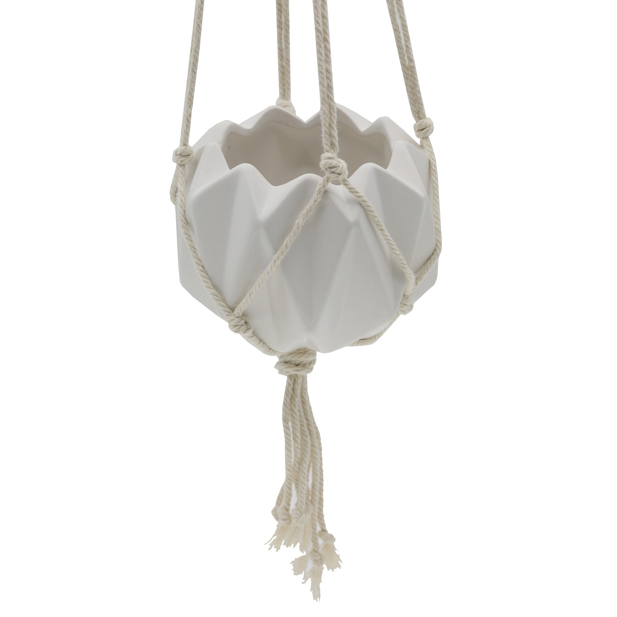 5 X 5 Ceramic Macrame Hanging Planter Matte White