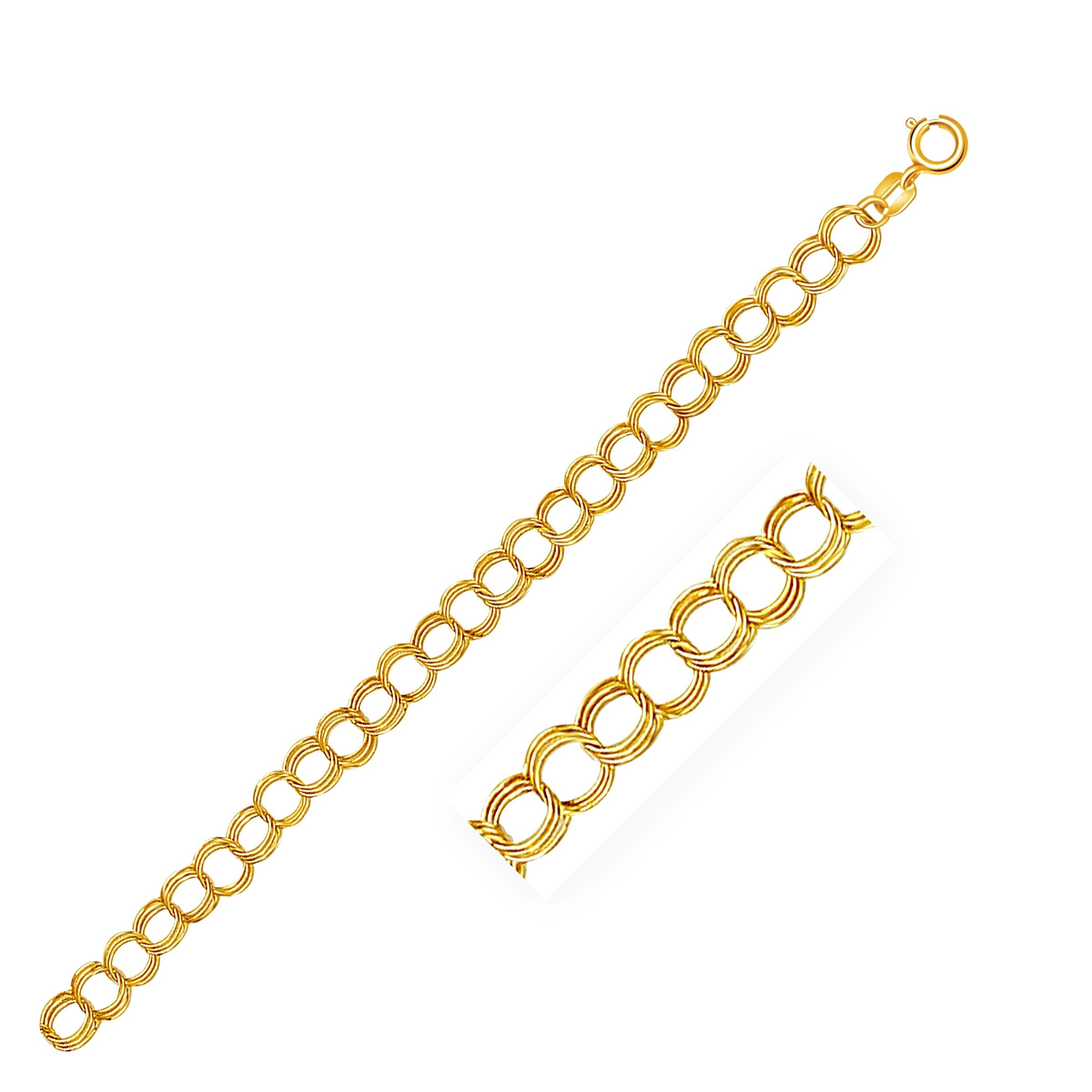 5.0 Mm 14K Yellow Gold Triple Link Charm Bracelet
