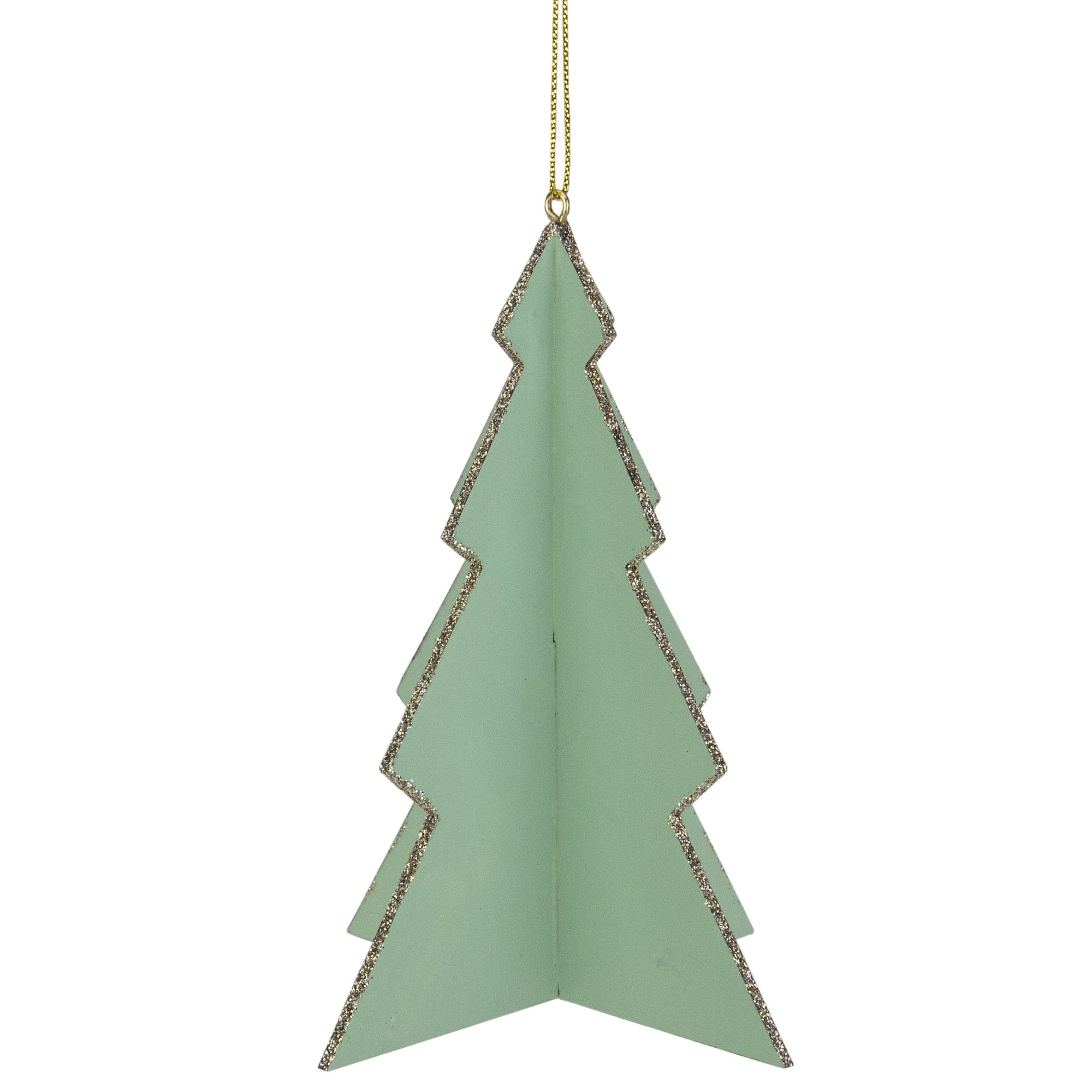 5.25 Green 3D Tree With Gold Glitter Accents Paper Christmas Ornament