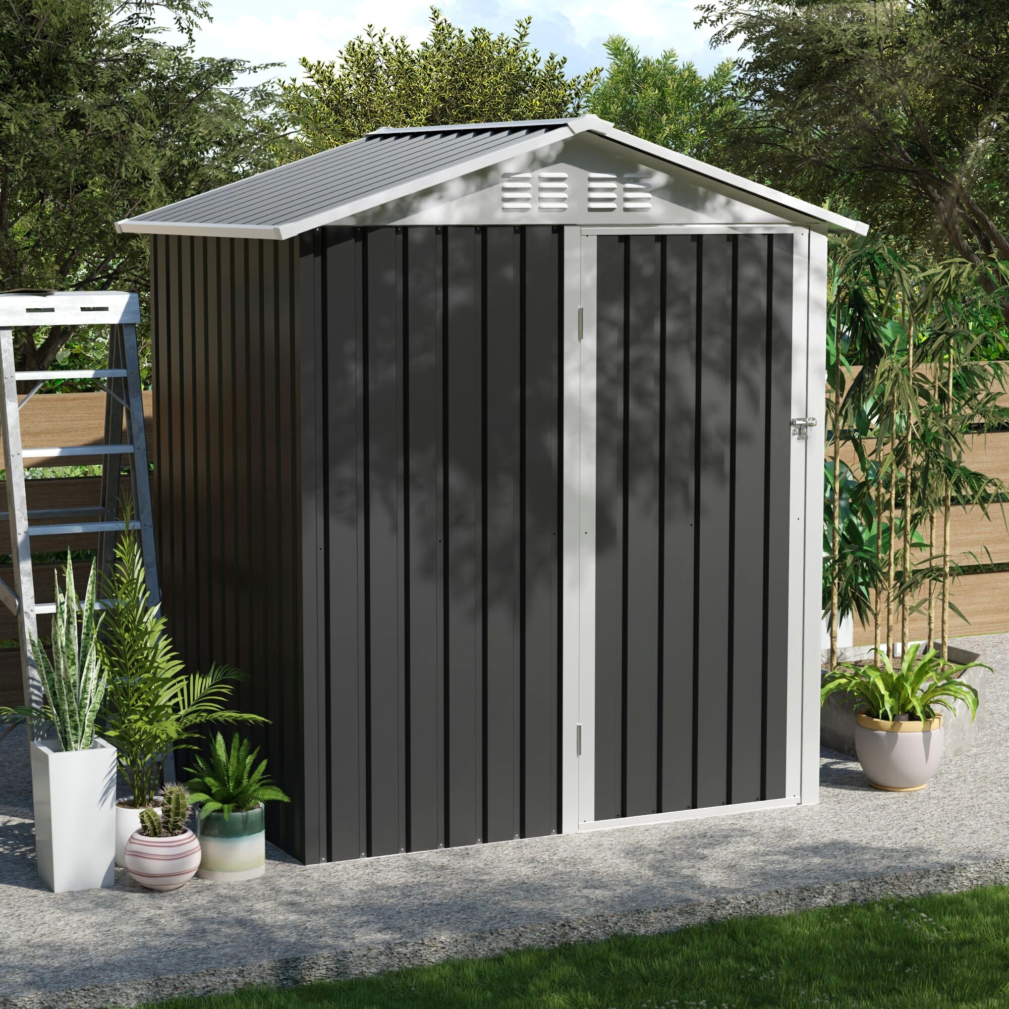 5.4X4.27 Ft Outdoor Storage Shed With Hinge Door For Backyard
