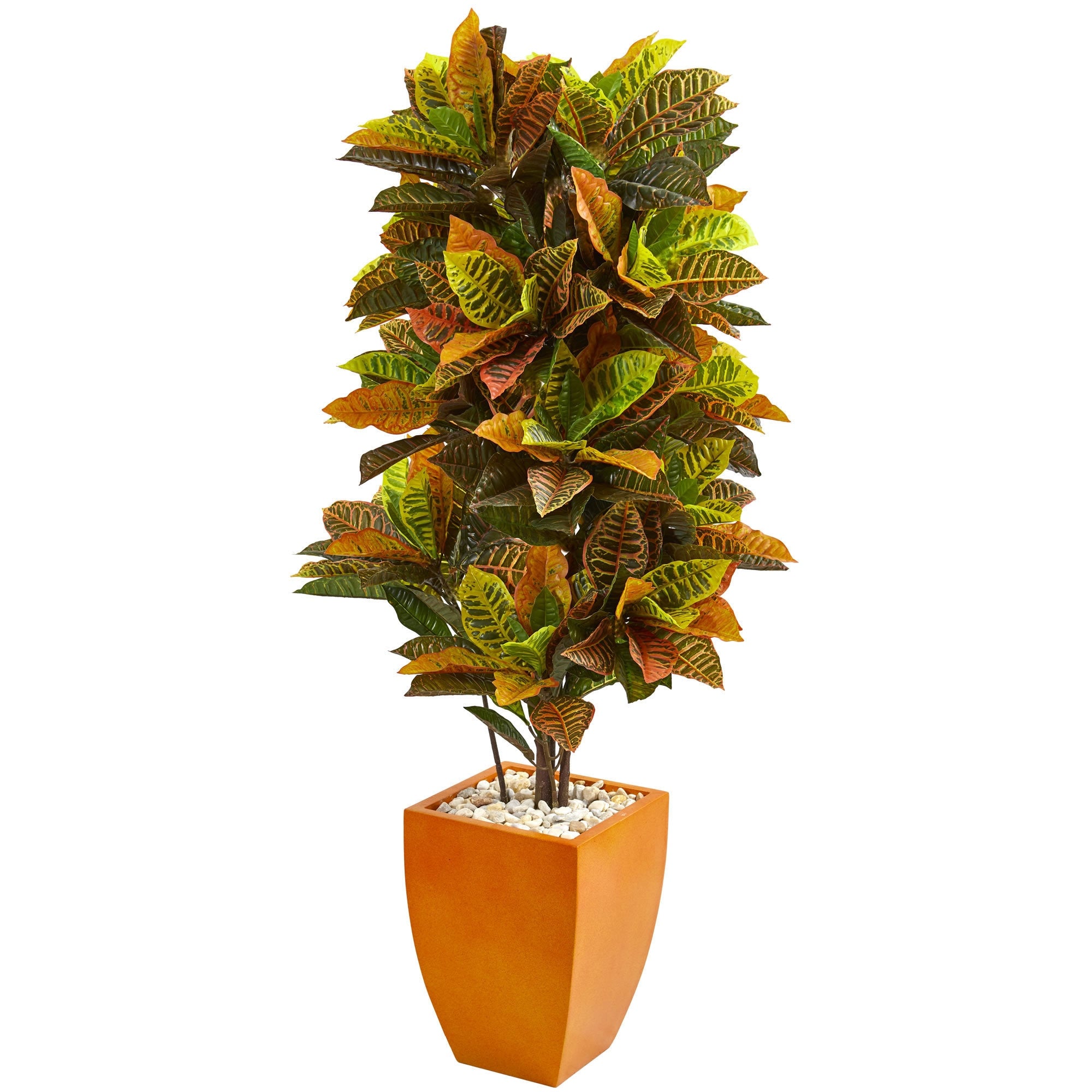 5.5 Croton Artificial Plant In Orange Planter Real Touch