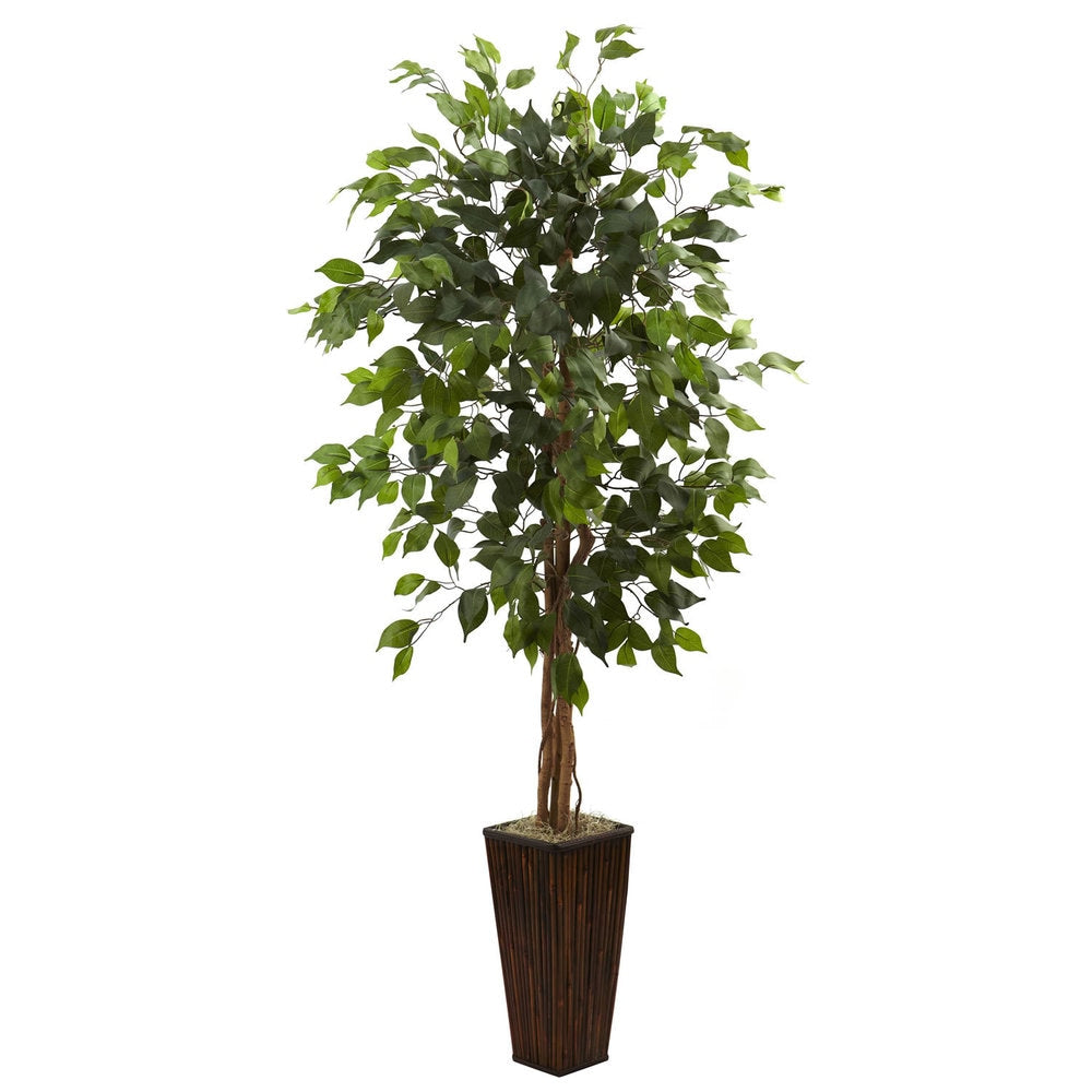 Nearly Natural 5.5 Foot Artificial Ficus Tree With Bamboo Planter