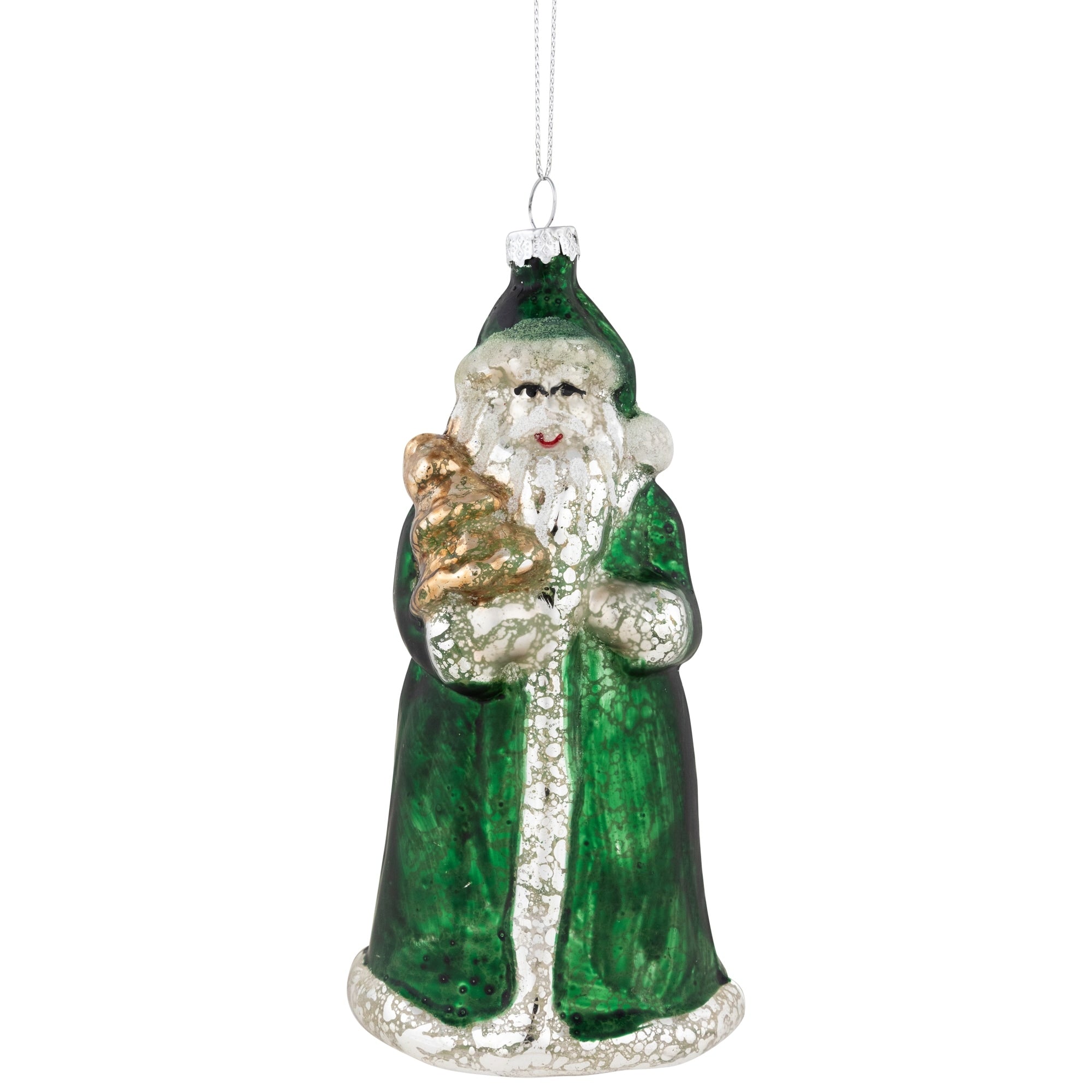 5.5 Nordic Green And Gray Santa Hanging Glass Christmas Ornament