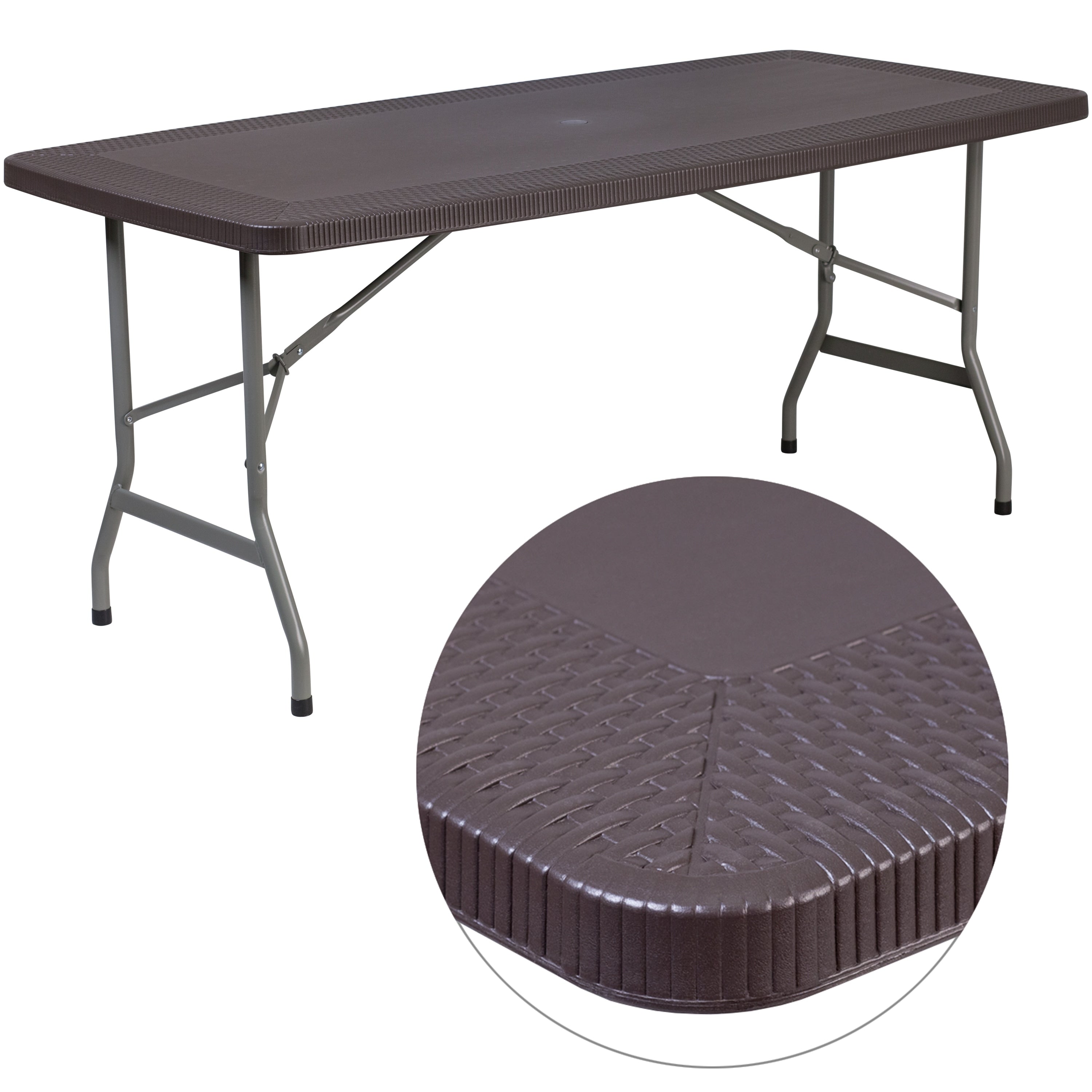 32.5 Inch Wide X 67.5 Inch Long Rattan Plastic Folding Table