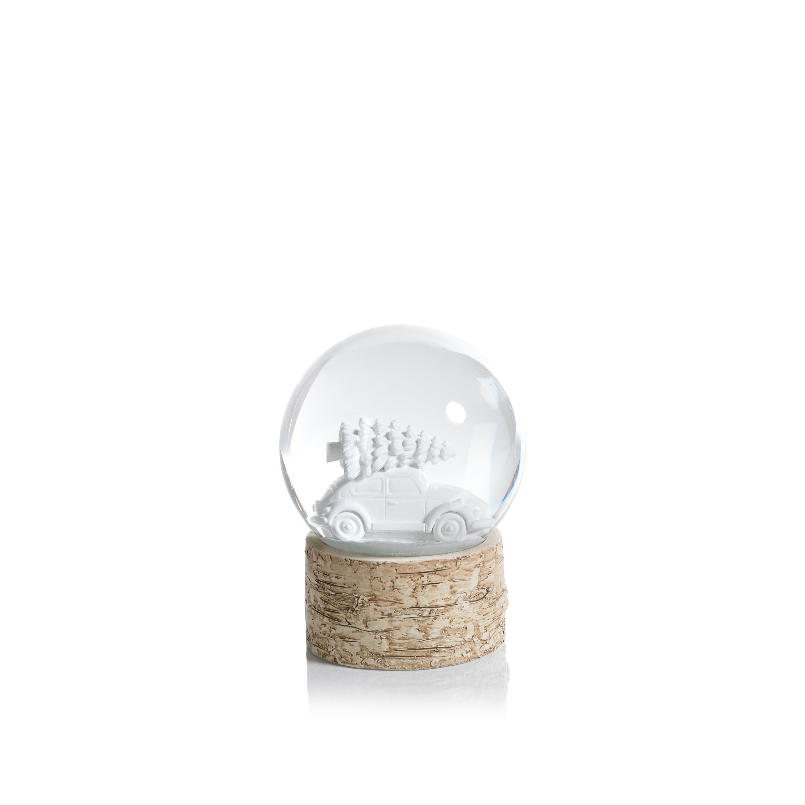 5.75 Tall Snow Globe On Birch White Tree On A Car Sculpture White And Beige