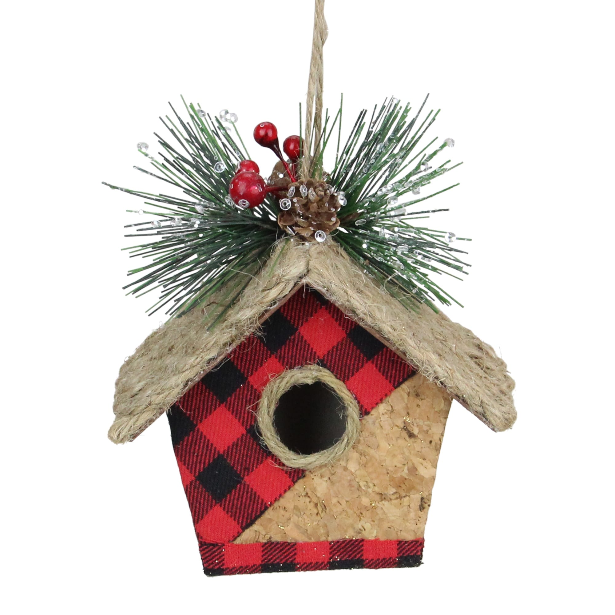 5.75 Red And Black Buffalo Plaid Hanging Bird Tree Christmas Ornament N A