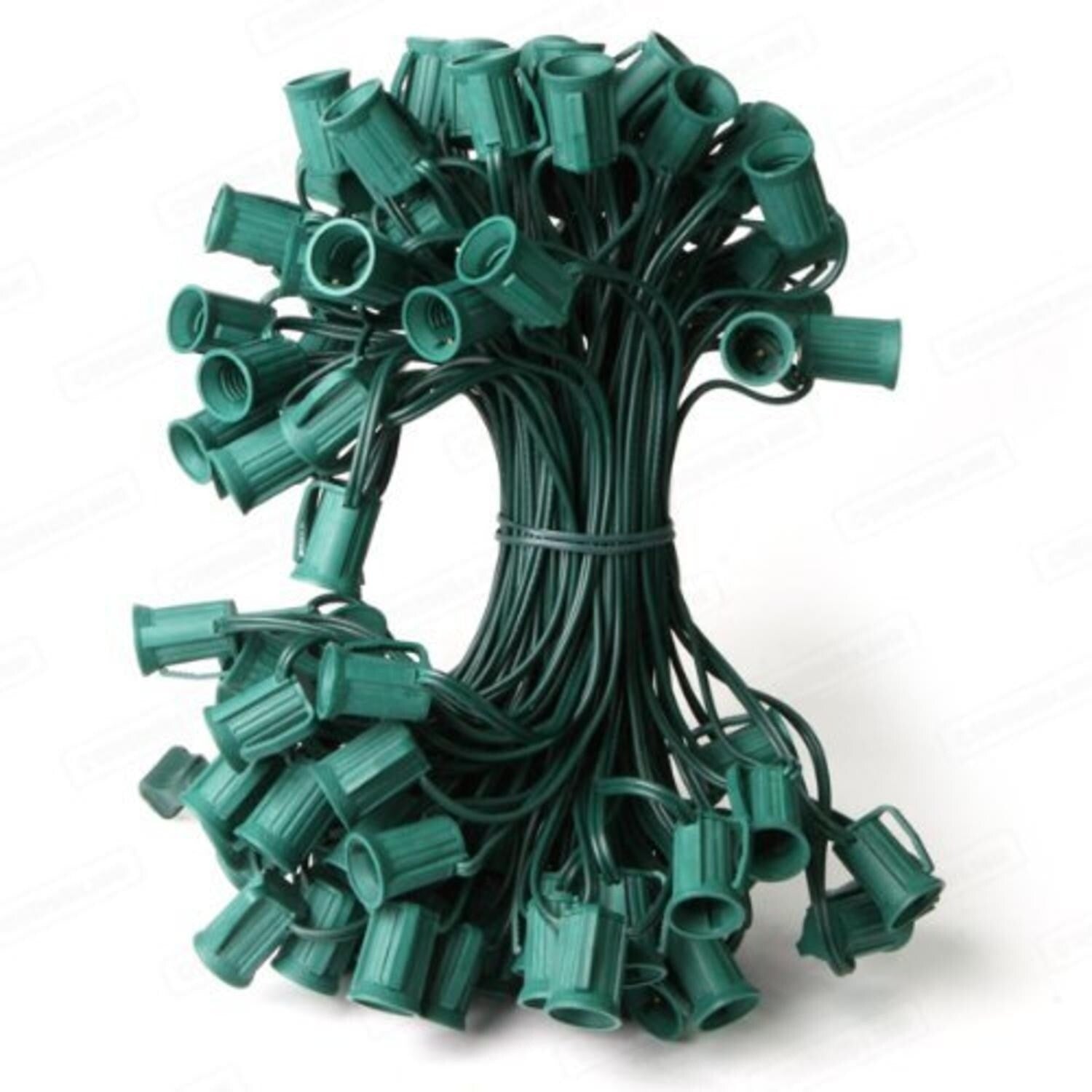 50 Commercial C7 Christmas Light Socket Set 12 Spacing 18 Gauge Green Wire