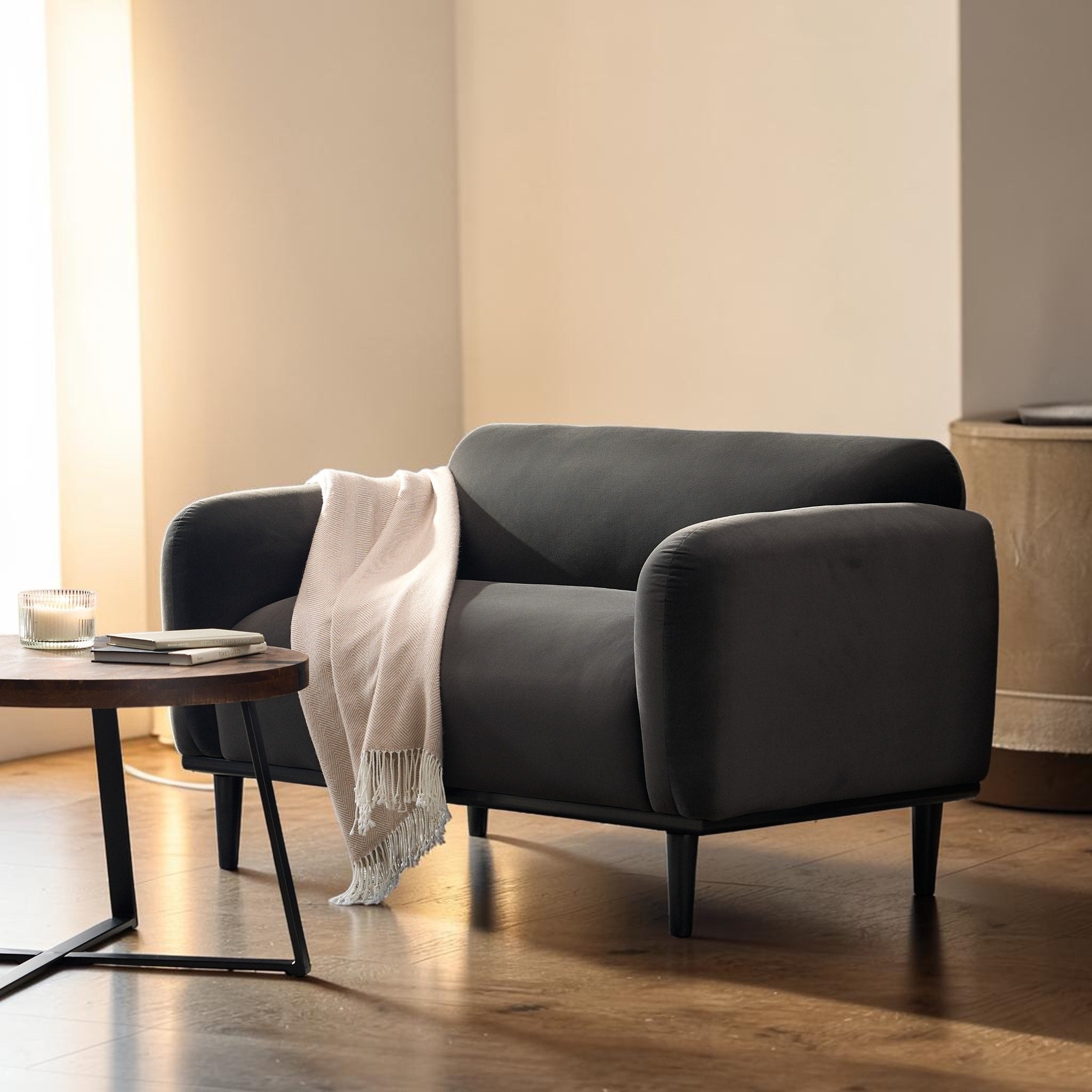 50 Inch Upholstered Loveseat Sofa With Black Wood Legs Modern 2 Seater Couch For Office And Bedroom